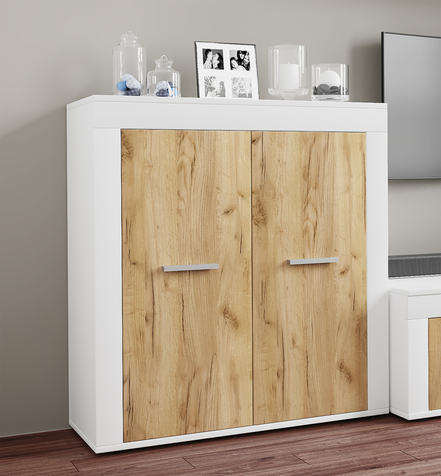 Kommode USILO - Honig Eiche - weiß - 80 cm breit
