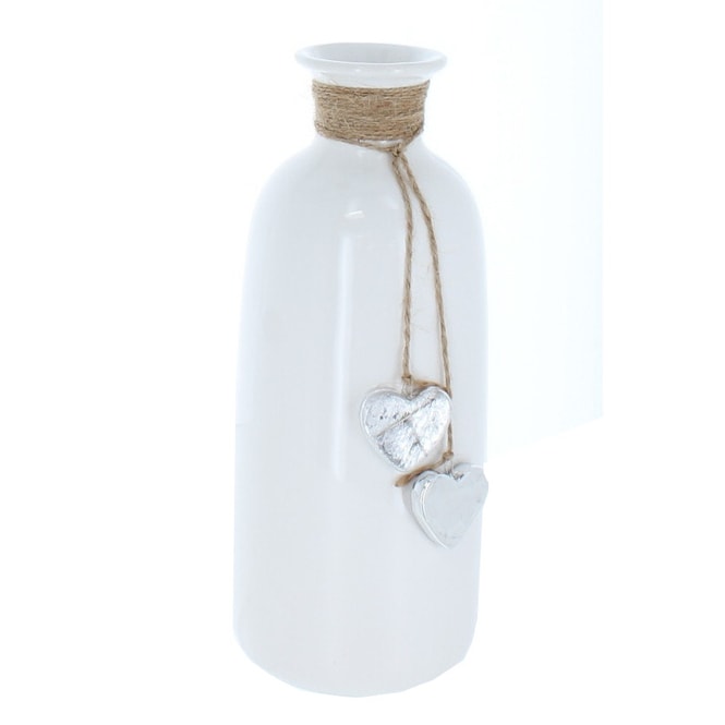 Vase in Flaschenform - mit Herzdeko - aus Dolomit - ca. 9,5 x 9,5 x 23,5 cm