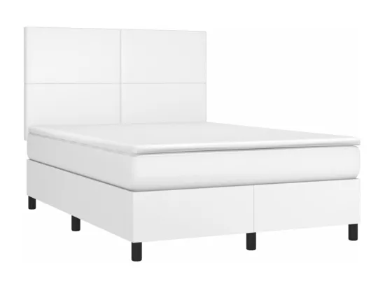Sommier tapissier et matelas et LED Blanc 140x190 cm Similicuir