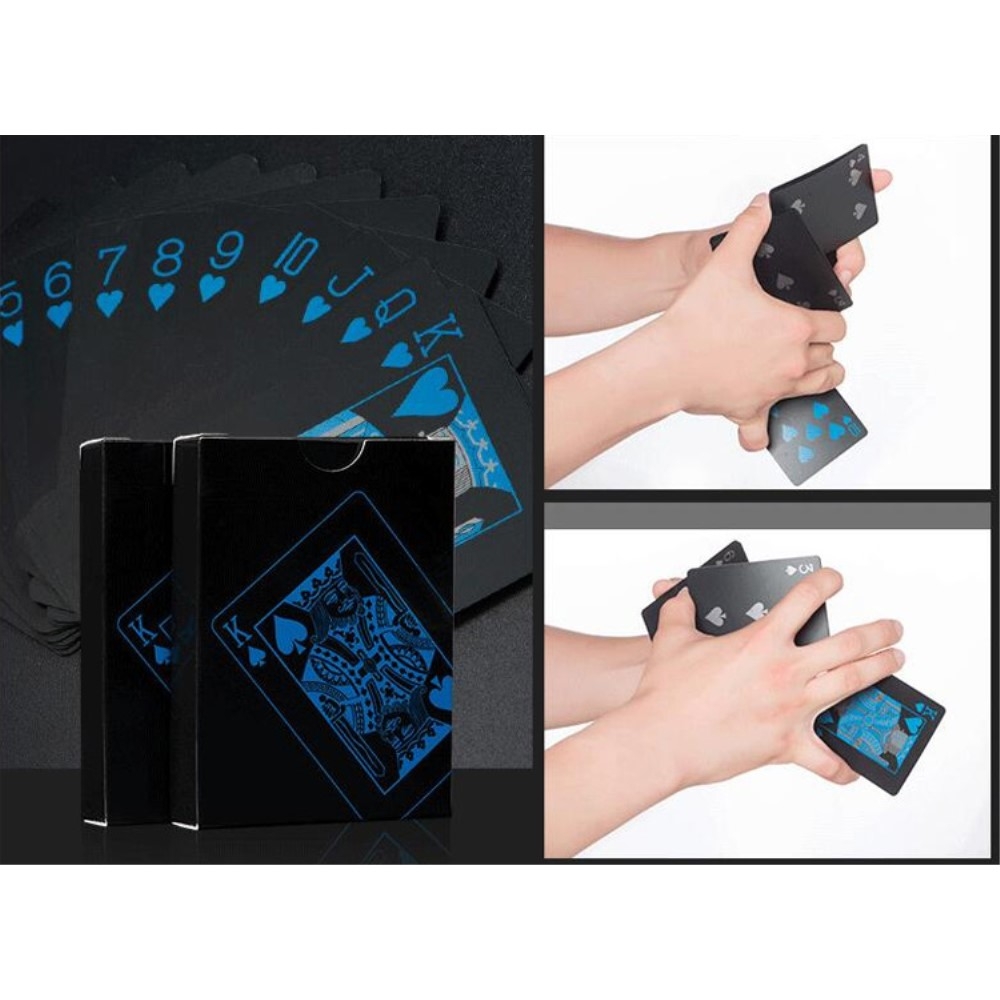 (54er Set) Poker Karten Deck Wasserfestes Jasskarten Spiel - Schwarz / Blau