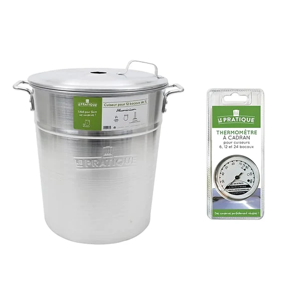Lot cuiseur 40 L 12 bocaux et thermomètre à cadran Le Pratique
