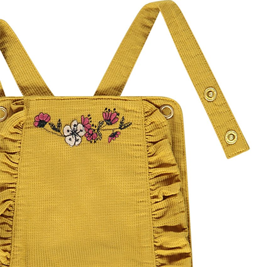 Salopette courte en coton armuré avec broderie pour bébé fille - Ecru