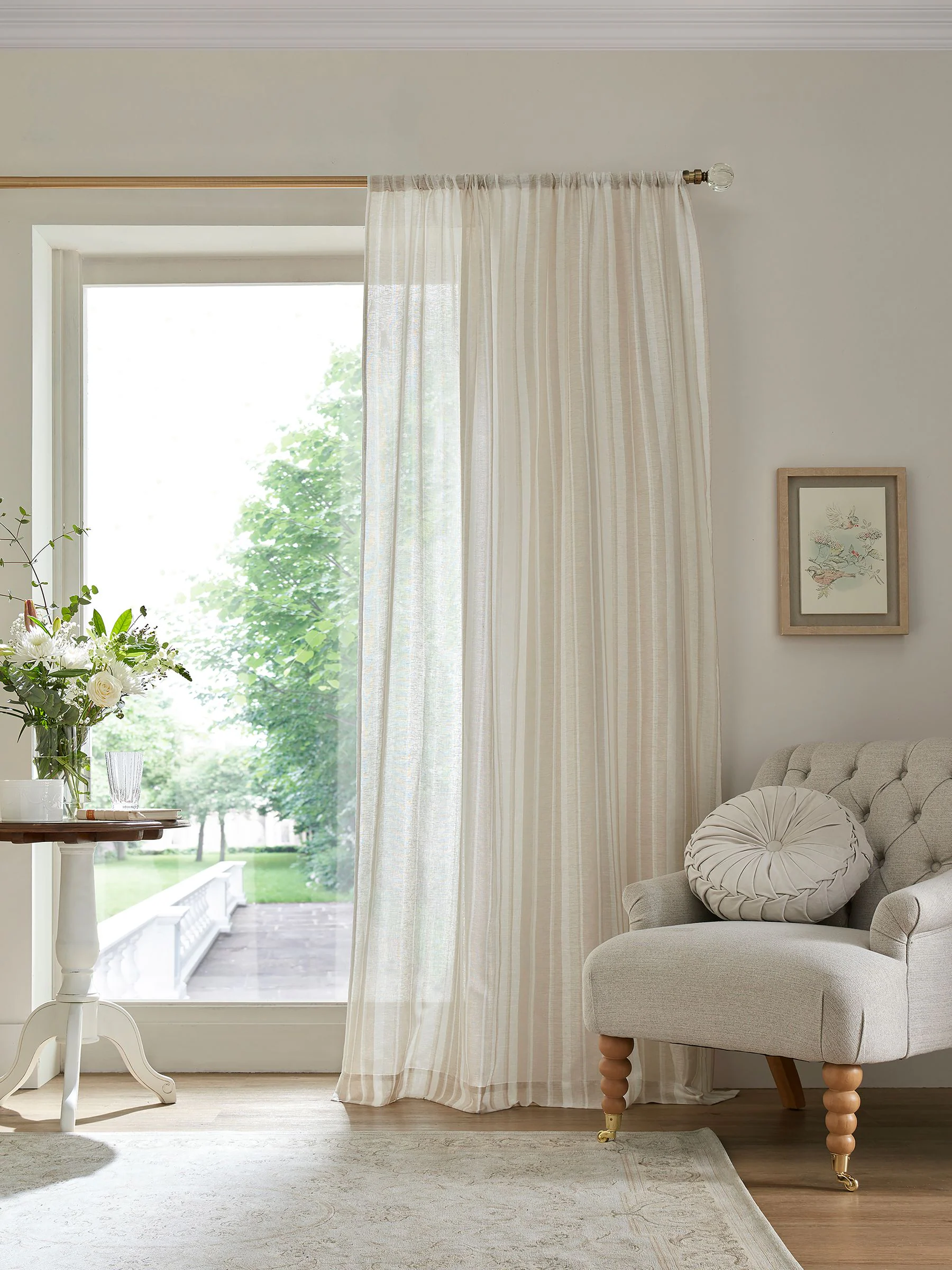 Laura Ashley Awning Stripe Voile Slot Top Sheer Panel Curtain
