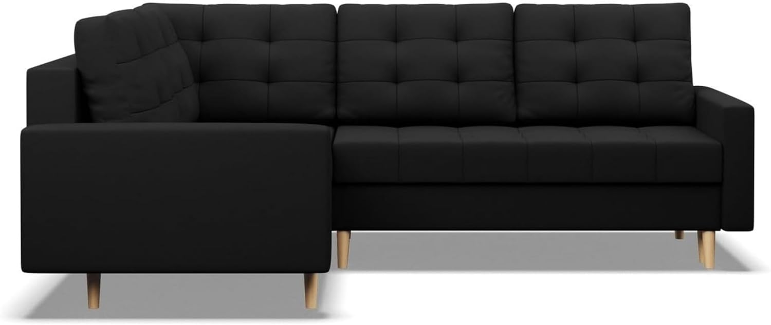 Mebligo - Ecksofa mit Schlaffunktion und Bettkasten Elma, Eckcouch mit Ottomane Links, Sofa L Form (BxTxH) 223 x 172 x 88 cm, Couch Wohnzimmer, Ecke Sofa, Schwarz (Lux 23)