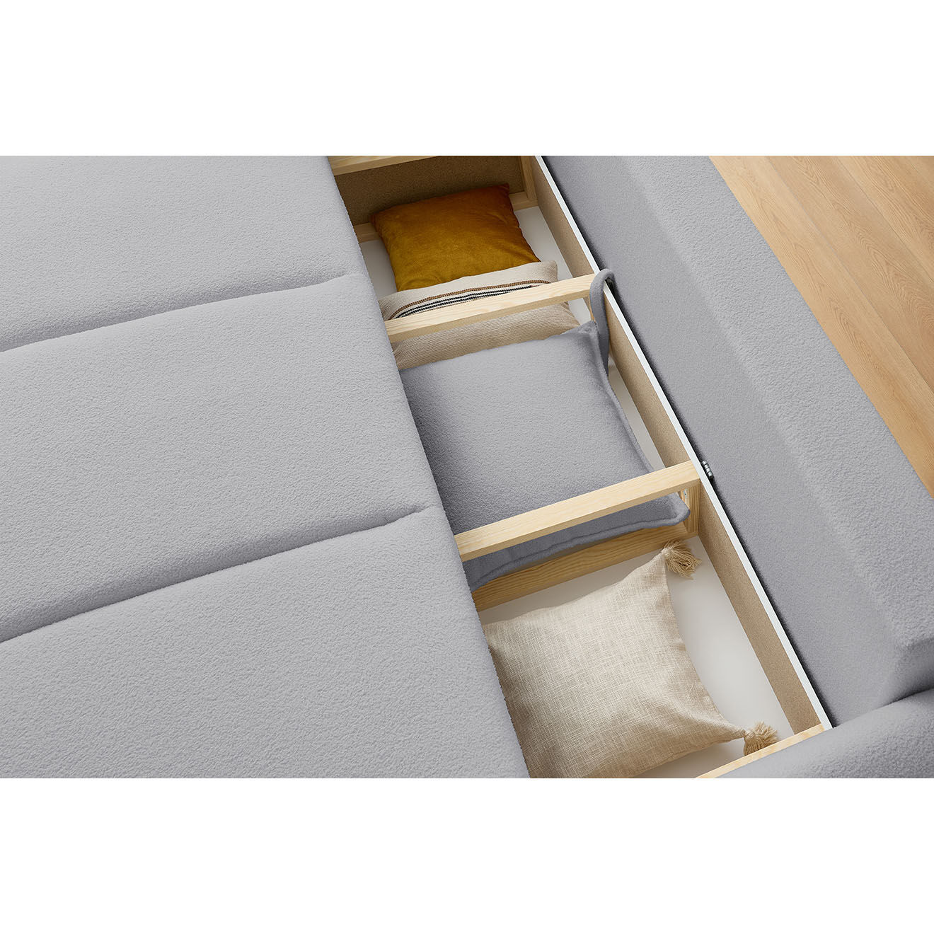 Bobochic Canapé 3 places convertible coffre Bouclette Leon gris clair - 226x97x90 cm