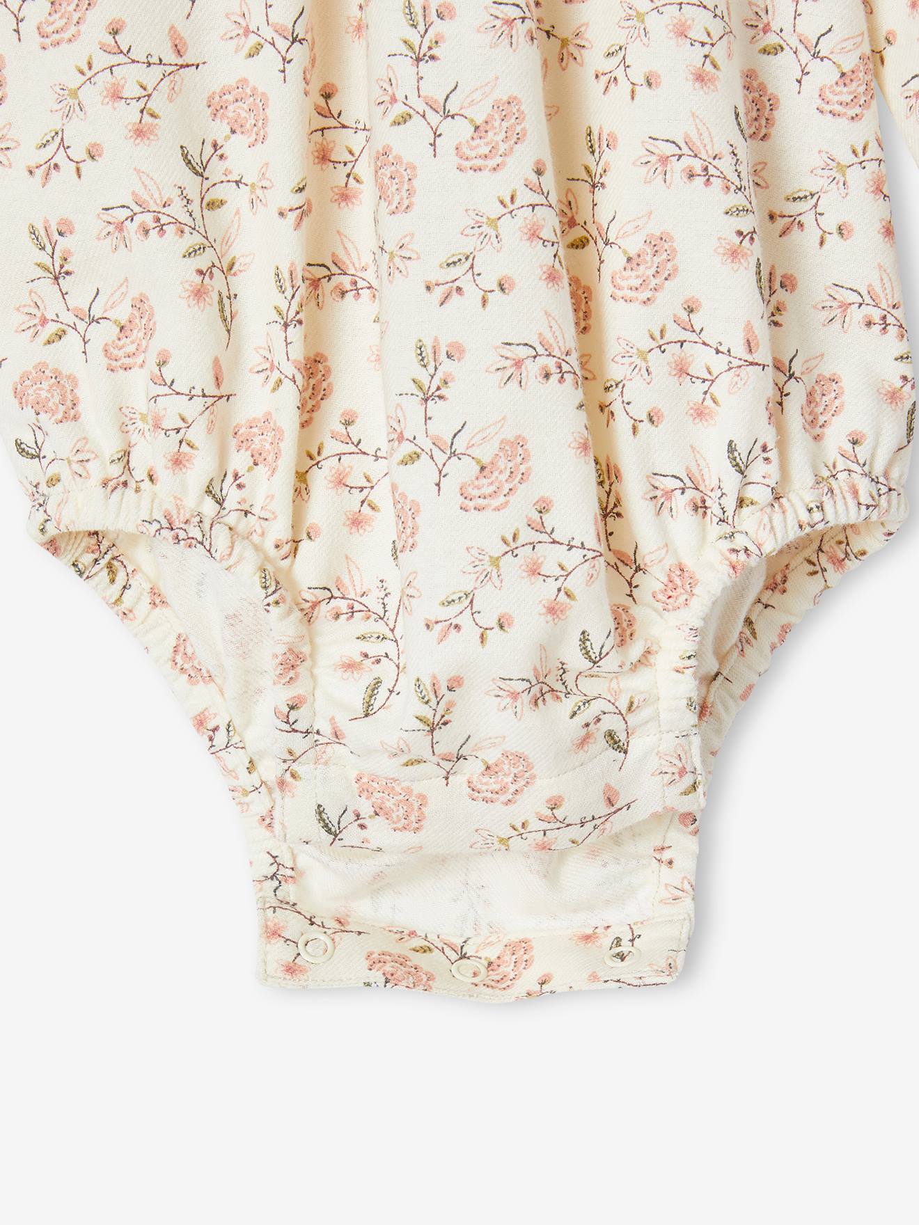 Macacão de manga comprida com estampa floral para bebê, cor off-white
