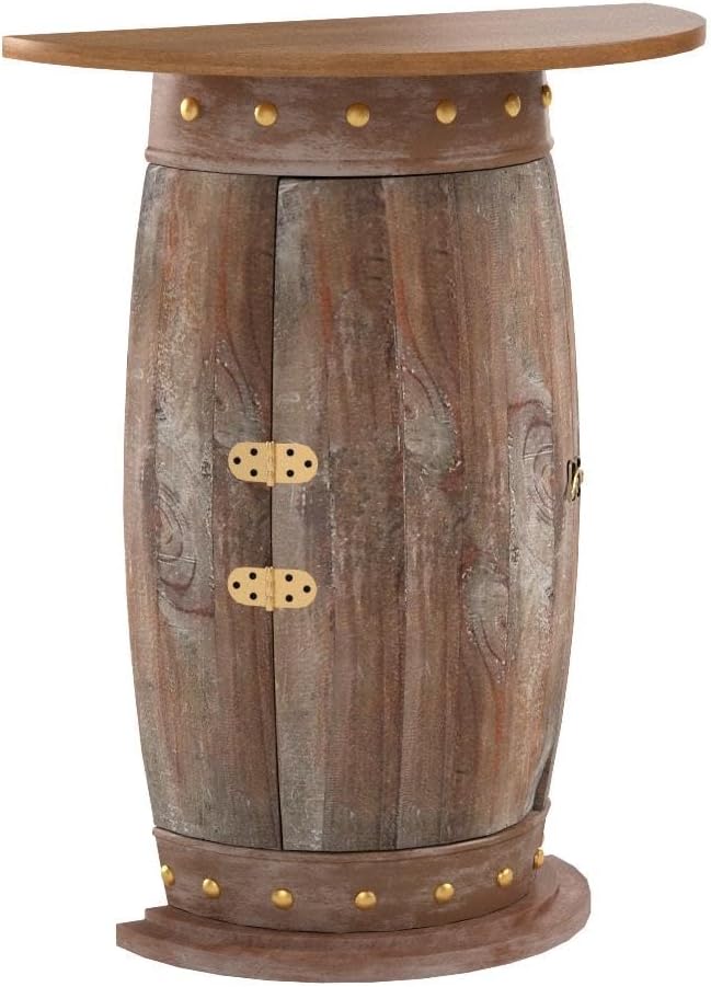 DanDiBo Wandtisch halbrund Tisch Weinregal Weinfass 0373-R Braun Schrank Fass aus Holz 73 cm Beistelltisch Konsole Wandkonsole Bar