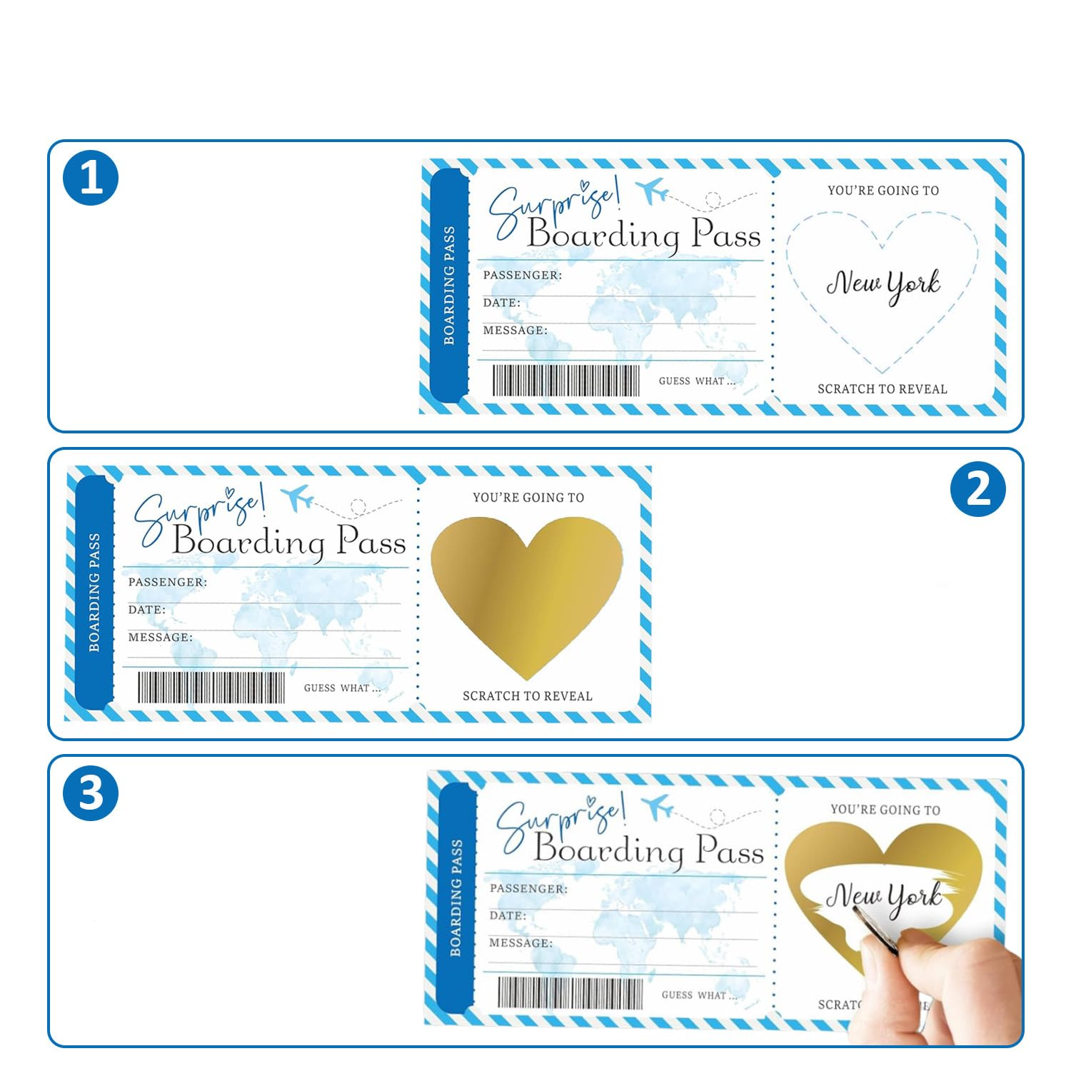 (10er Set) Überraschungs Reise Flugticket Rubbel Karte zum Beschriften DIY Suprise Boarding Pass Rubbellos Geschenkidee