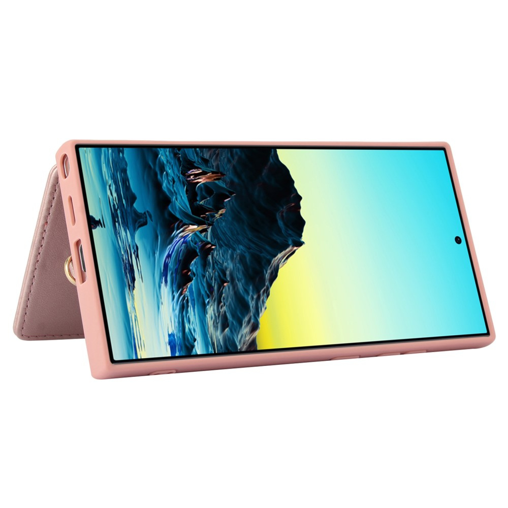 Samsung Galaxy S25 Ultra Necklace Leder Schutz Hülle mit Kartenfächer Blumen   Handykette (140cm) - Roségold