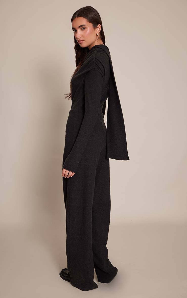 Noir Combinaison-pantalon Côtelée À Encolure Asymétrique Et Jambes Larges