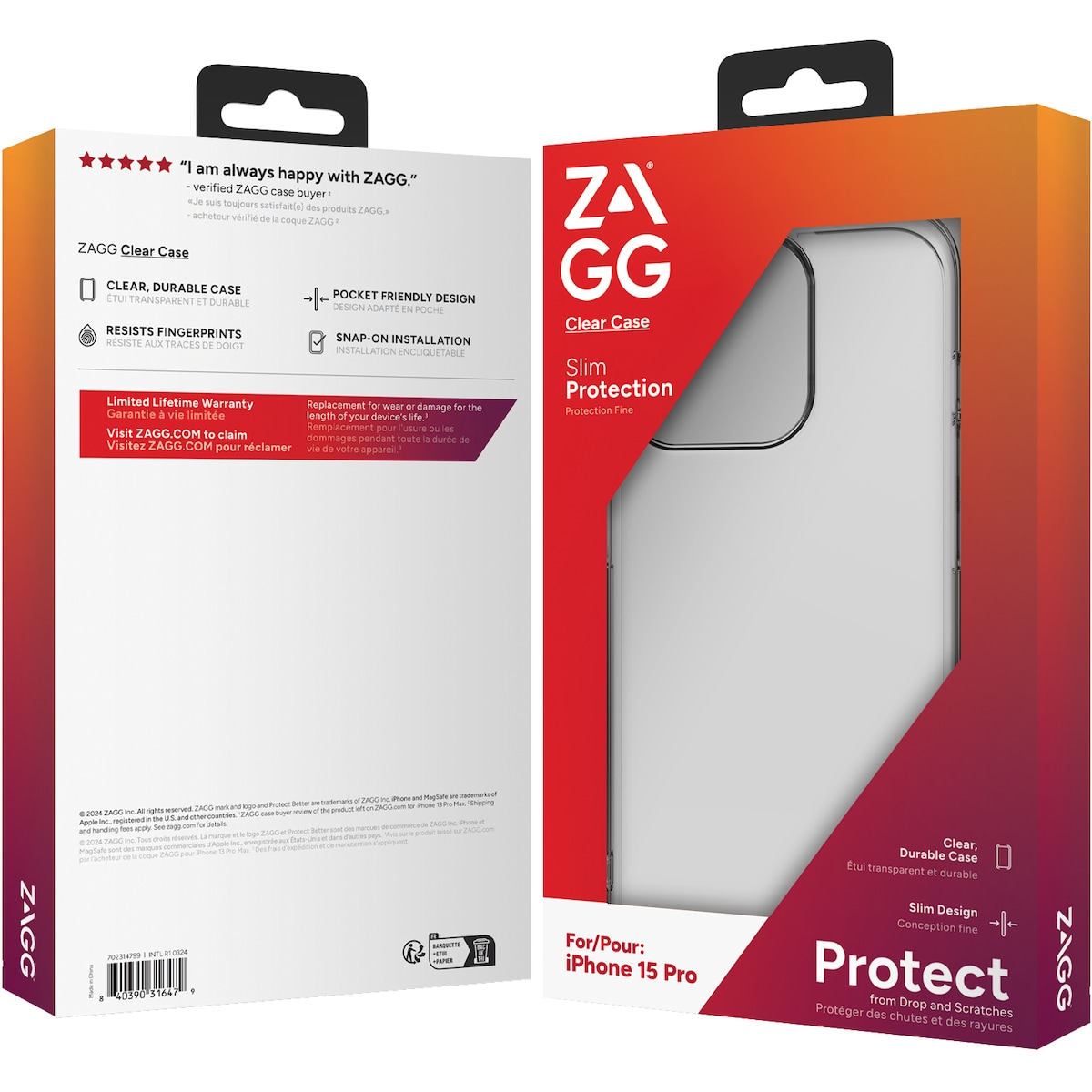 Zagg iPhone 15 Pro gjennomsiktig deksel