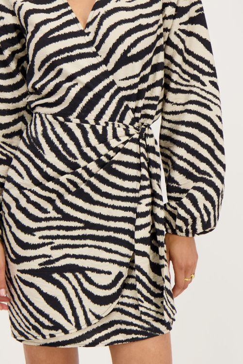 Zwart-beige zebra wikkeljurk