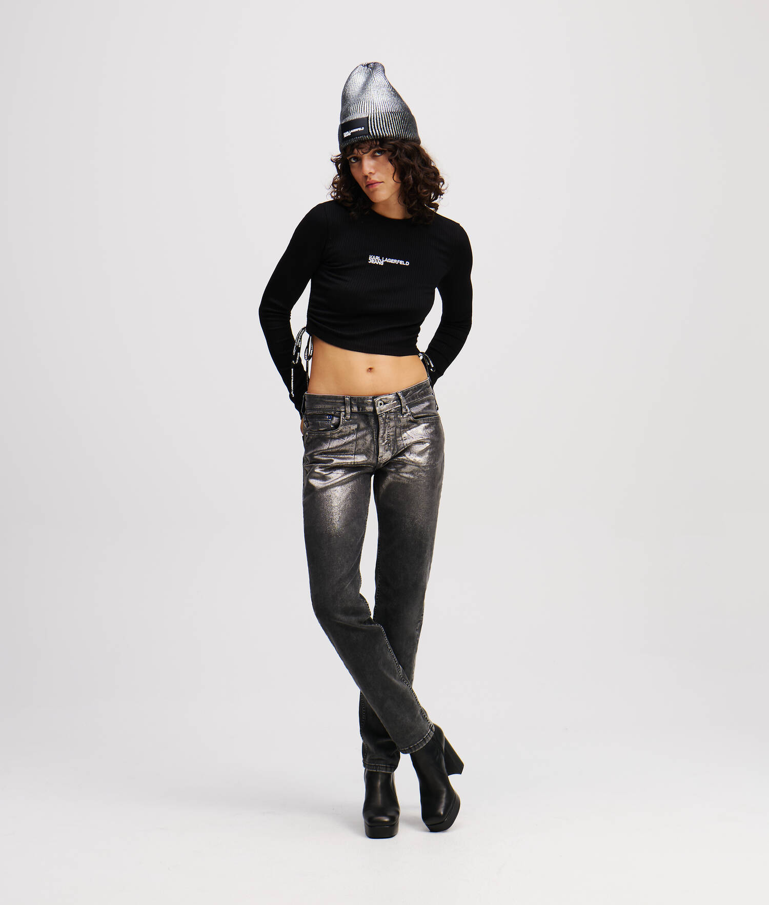 JEAN SLIM ENDUIT TAILLE MI-HAUTE - Noir lavé
