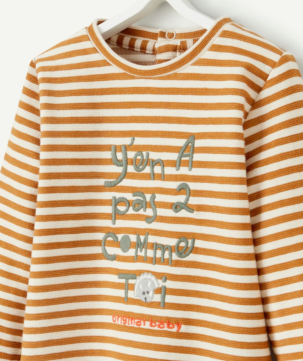 T-SHIRT BÉBÉ GARÇON EN COTON BIO À RAYURES AVEC MESSAGE