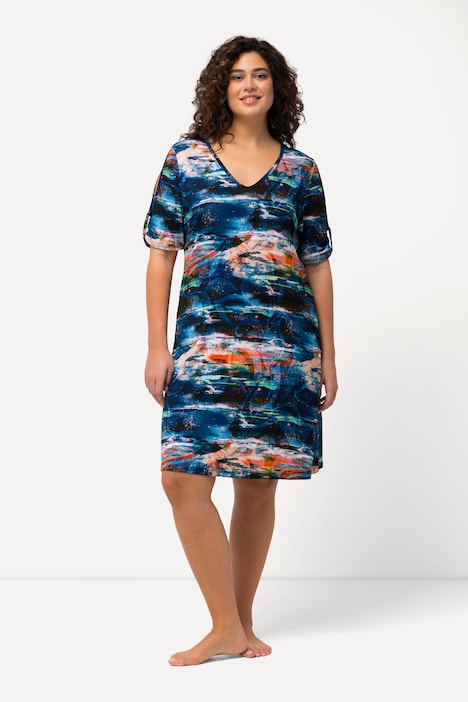 Jersey-Strandkleid, A-Linie, V-Ausschnitt, Halbarm