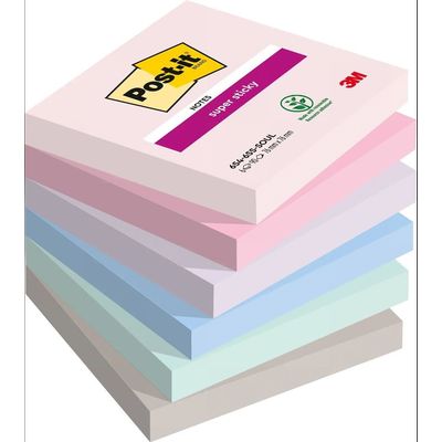 Post-it - 6 Blocs notes de 90 feuilles Super Sticky Post-it Soulful - couleurs assorties - 76 x 76 mm