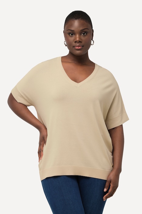 Strickshirt, Viskose-Mix, V-Ausschnitt, Halbarm