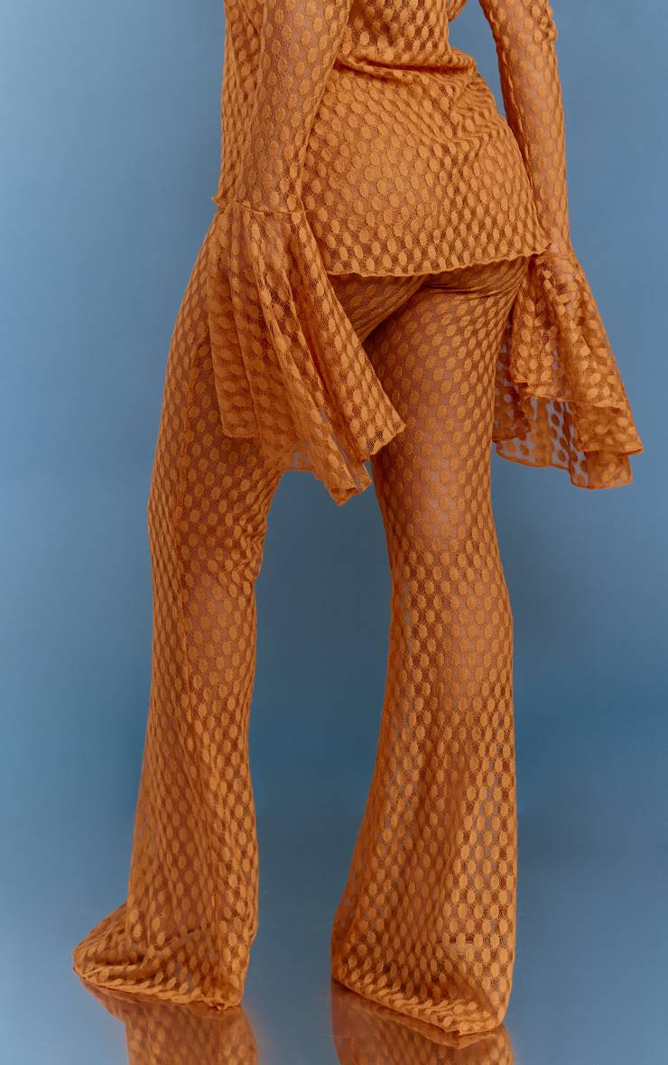 Moutarde Pantalon De Plage Évasé Taille Basse En Jersey Texturé Transparent