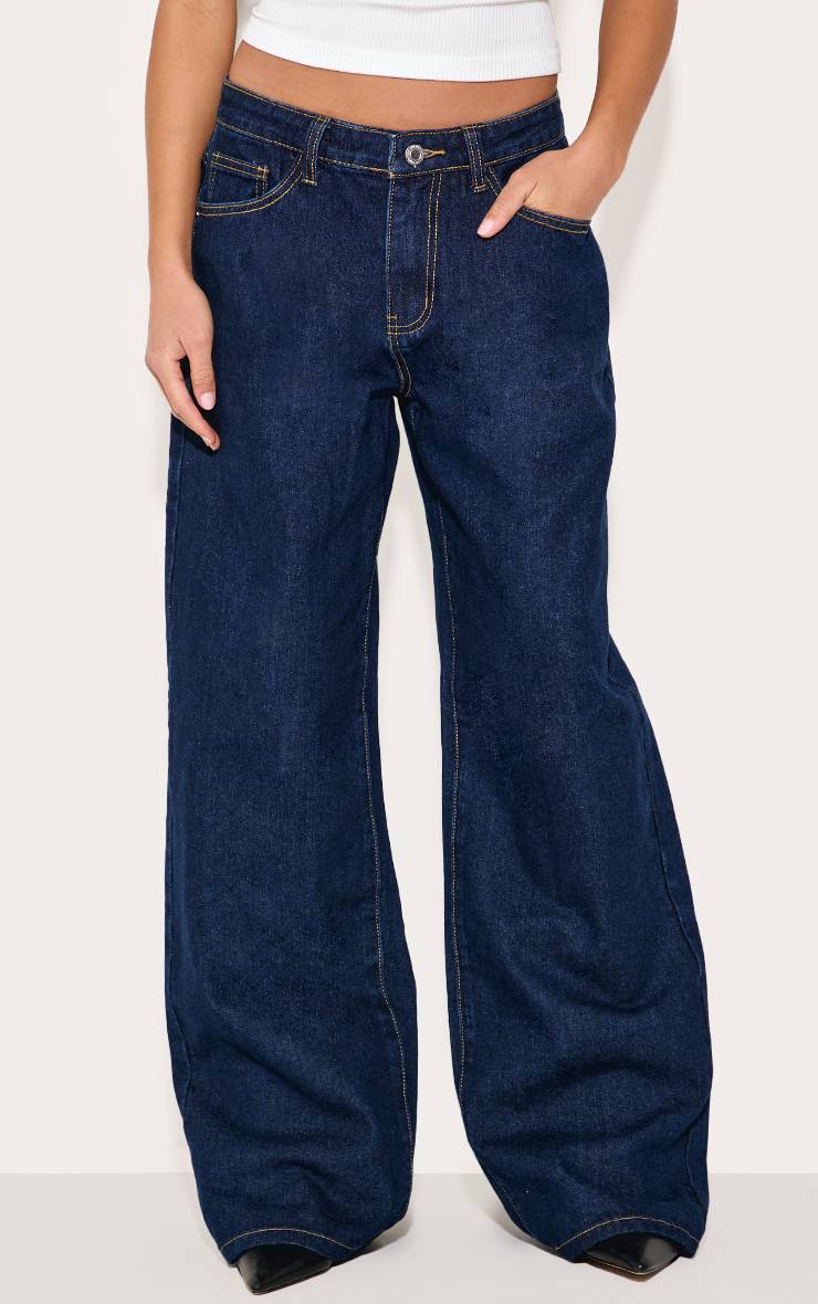 Bleu Indigo Jean Boyfriend Taille Basse À Jambe Large