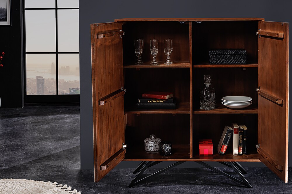 riess-ambiente Highboard MOUNTAIN SOUL - 120cm echter Naturstein weiß Akazie Schrank Marmor-Design Massivholz