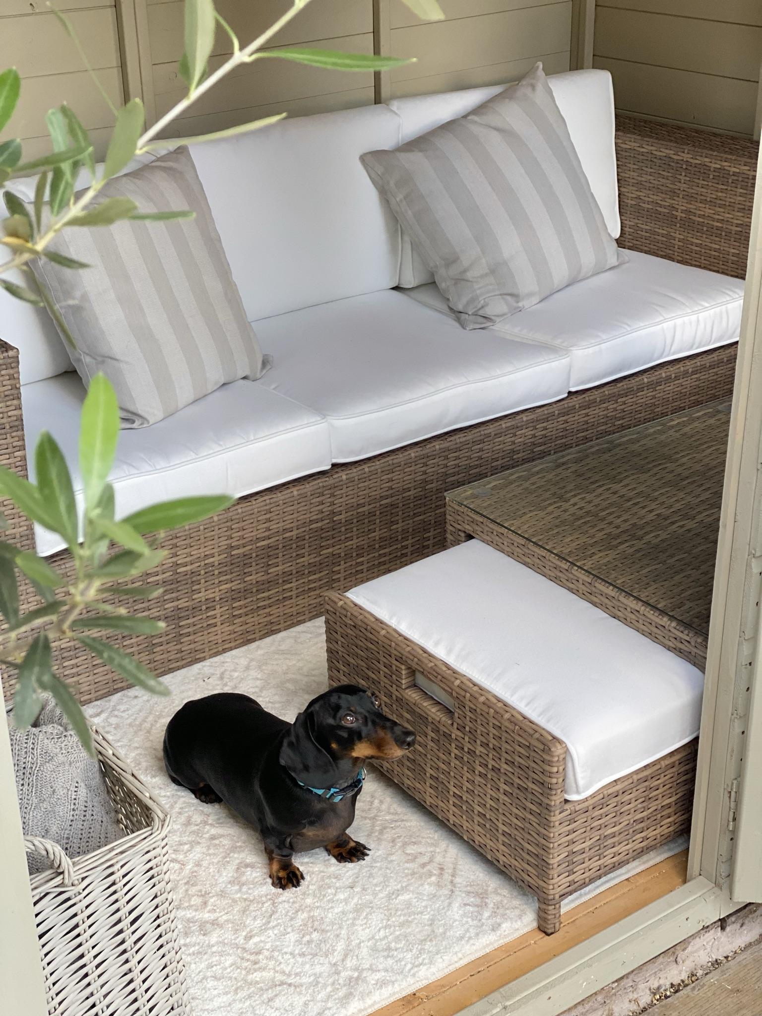 Loungeset met tafel en ottomaan 5-zits BELLUNO PE rotan Wit