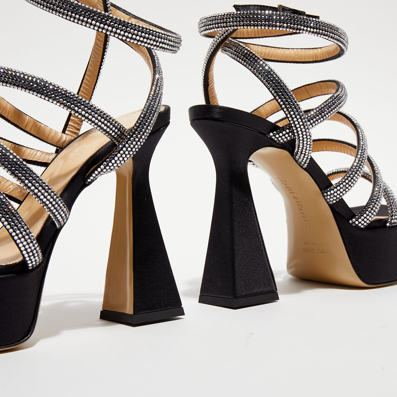 Mach & Mach Sandales plateforme en Satin & Strass noires - Talon 13 cm