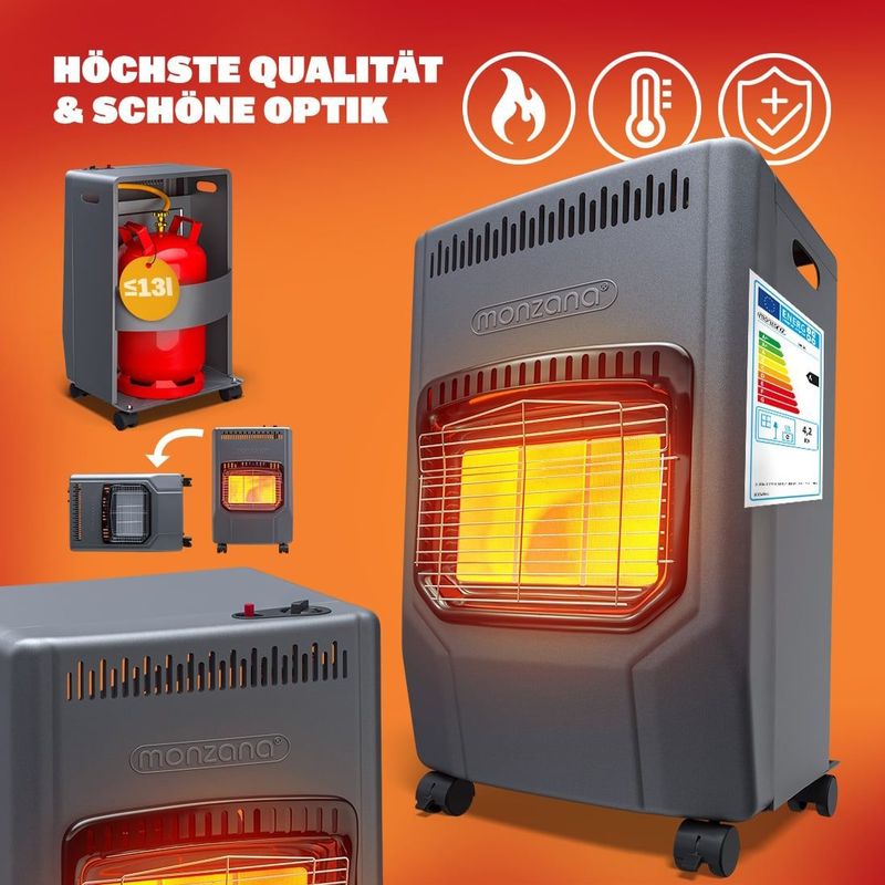 MONZANA Mobiele Gaskachel – 3 Warmteniveaus 4500W – Keramisch Zwart