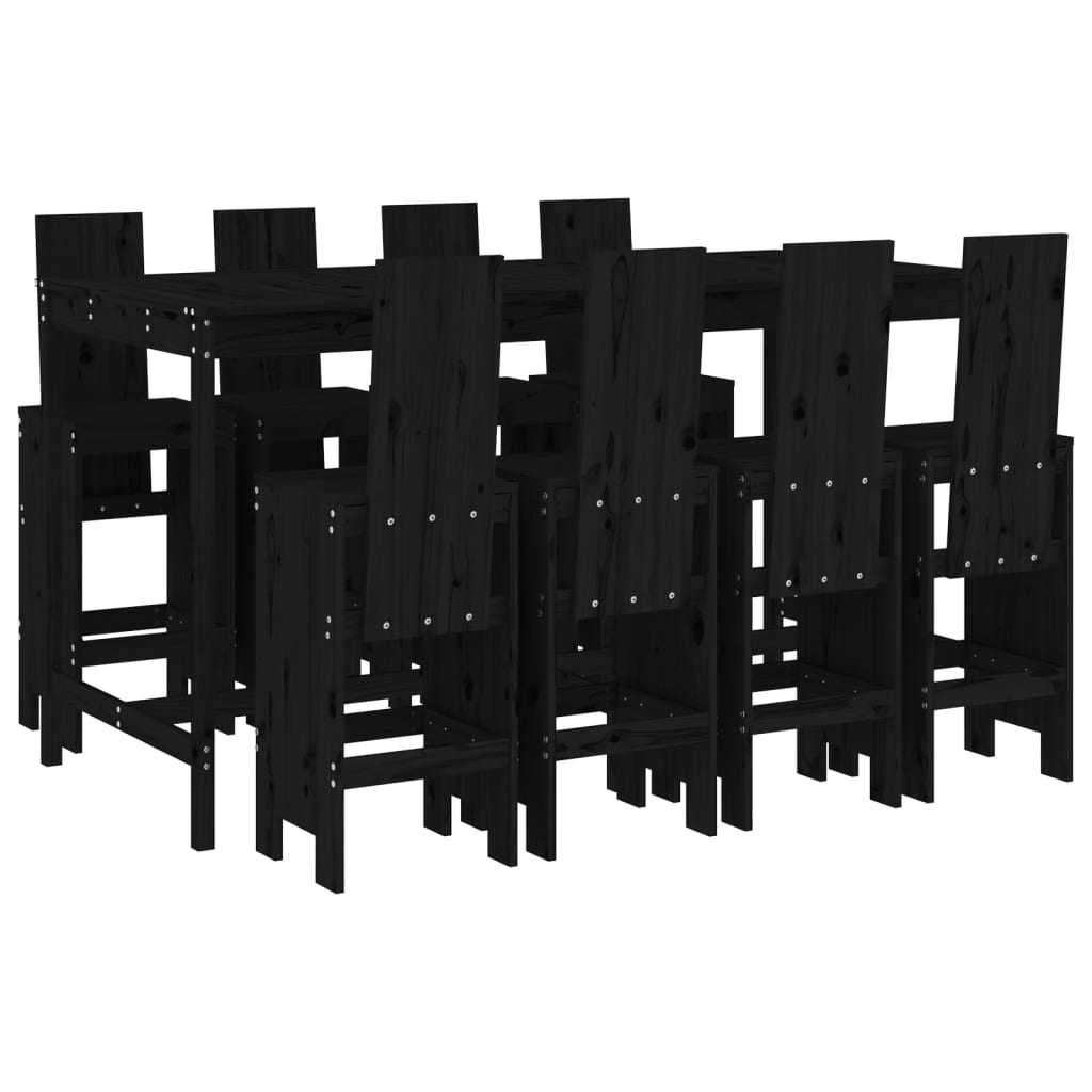 Ensemble de bar de jardin 9 pcs noir bois de pin massif