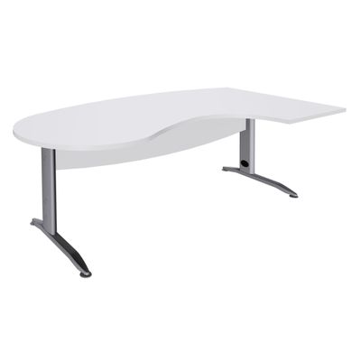 Bureau compact manager retour à droite IDRA - 200 cm - Pied alu - Blanc perle (Pieds de renfort obligatoire à rajouter - non inclus)