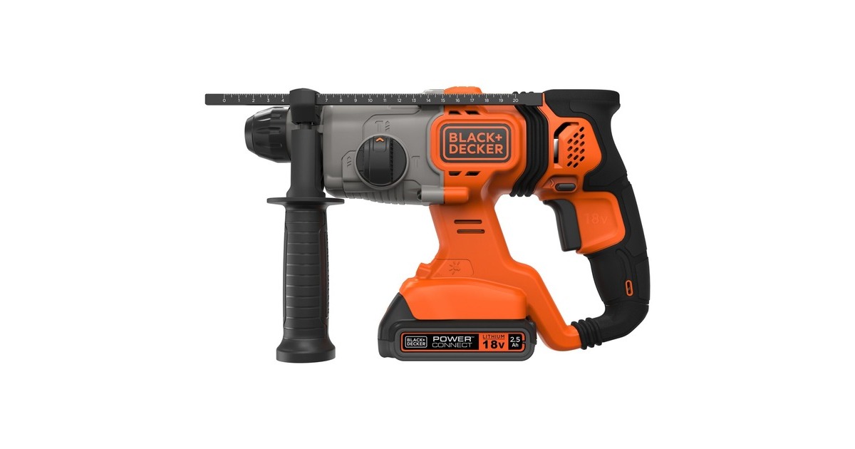 BLACK+DECKER18V 2.5Ah SDS+ Pneumatische boorhamer BCD900E2K-QW klopboormachine  (Oranje, 2x 18V 2.5h accu's en oplader inbegrepen + koffer)