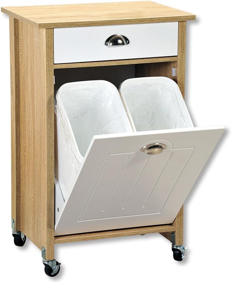 Kesper |Küchenwagen mit Mülltrennsystem, Material: Faserplatte, Maße: B 50 x H 78,5 x T 37 cm, Farbe: Braun, Weiß | 25508 13