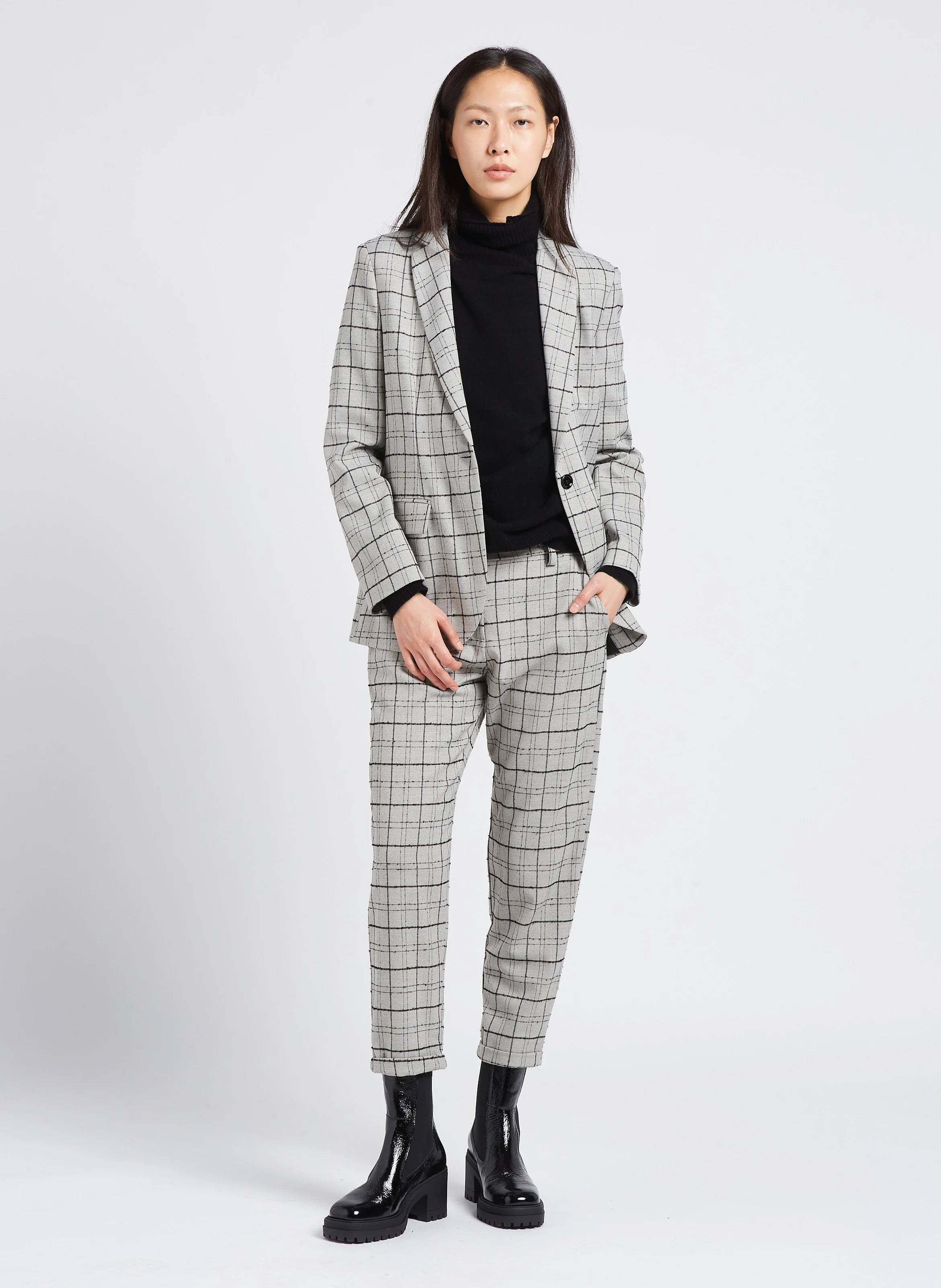 Pantalon chino motif Prince de Galles | Gris