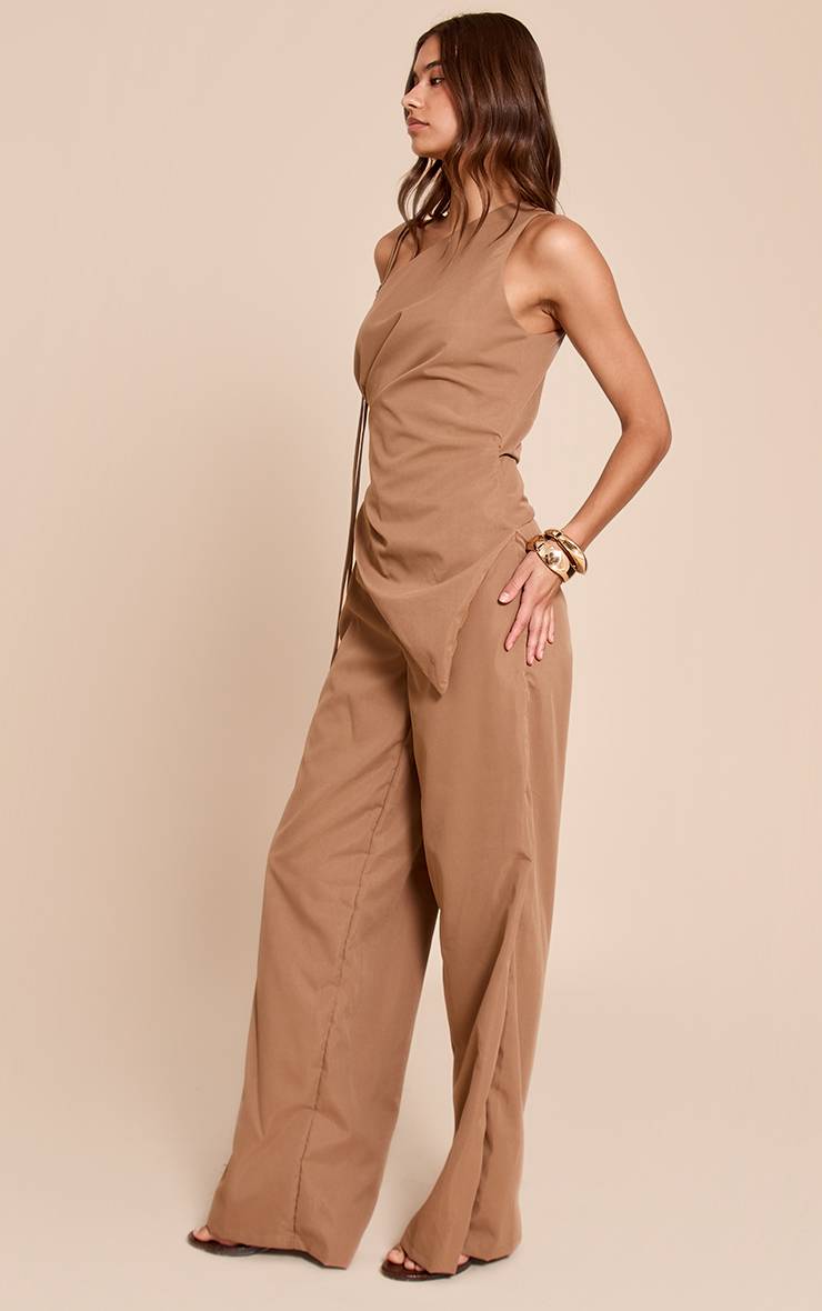 Marron Combinaison-pantalon Tissée À Une Épaule Et Jambes Larges