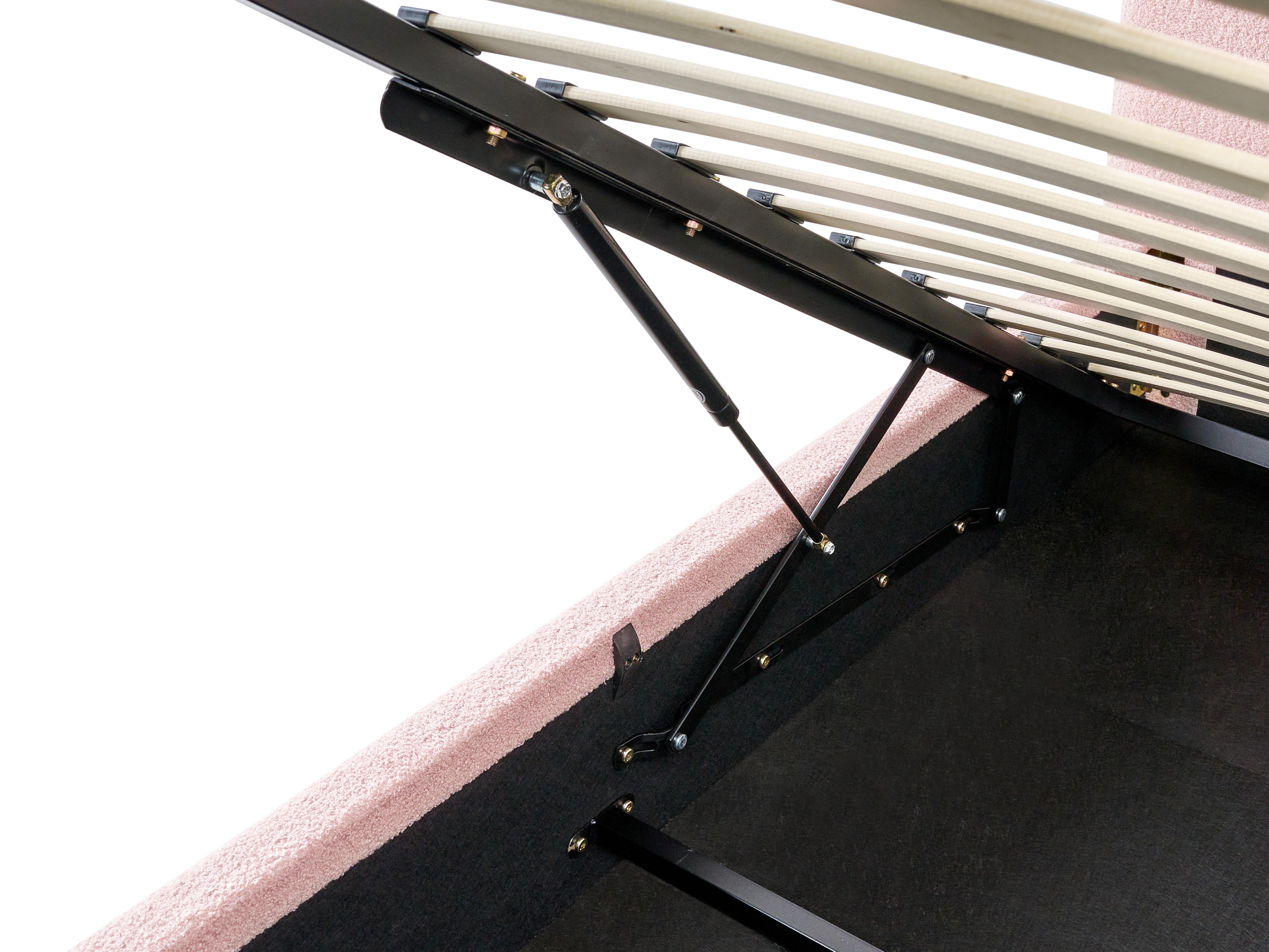 Bed met opbergruimte Bouclé BLAGNAC 90 x 200 cm Roze