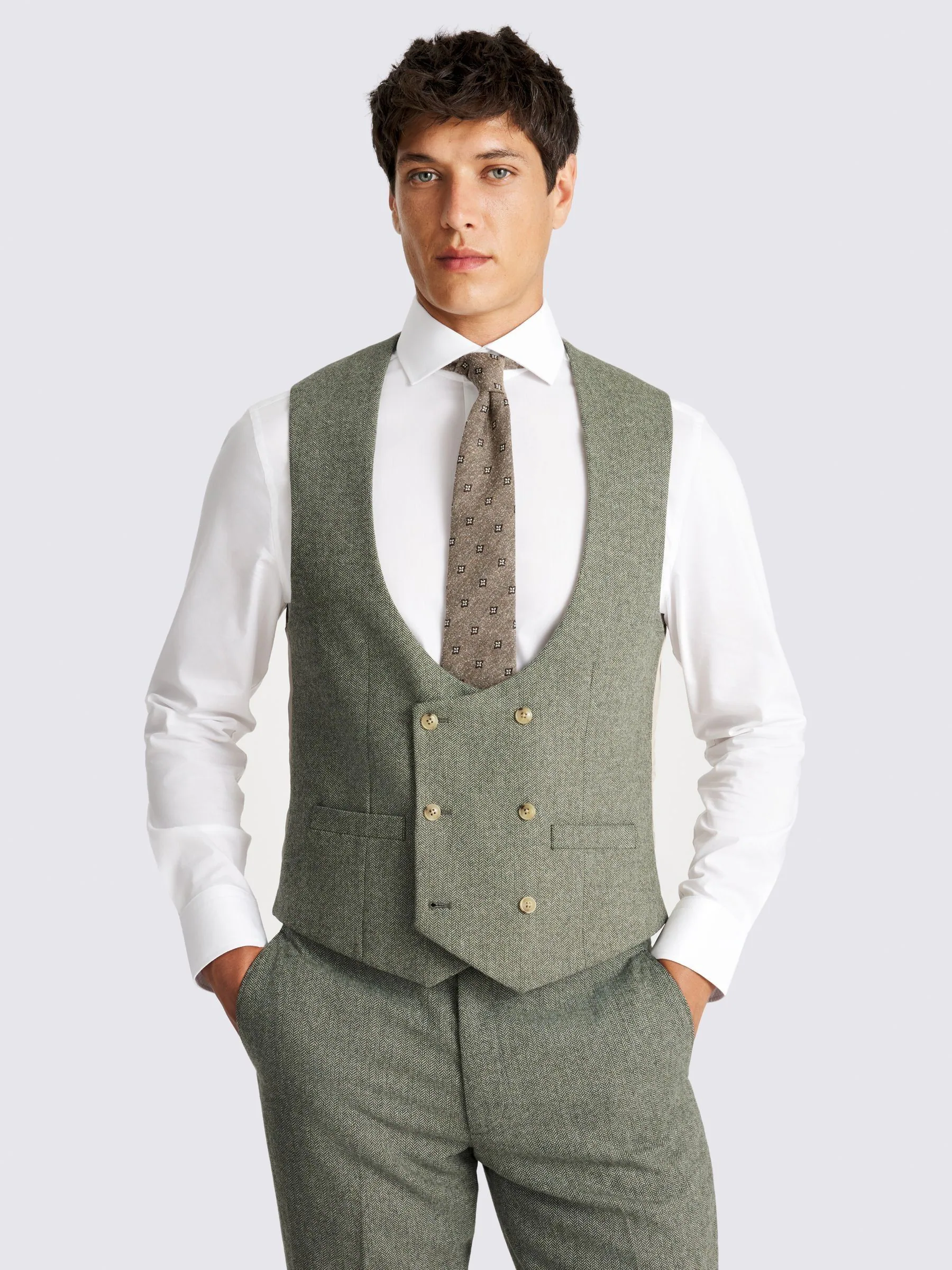 MOSS Slim Fit Herringbone Tweed Waistcoat