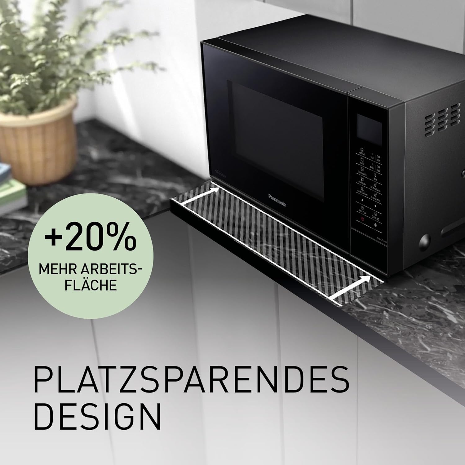 Panasonic NN-CT56JBGPG Slimline-Kombi-Mikrowellenherd mit Grill, Drehteller aus Glas, 27 l, 1000 W, 40/100–220 °C, 23 automatische Programme, Auftauen, 6 Leistungsstufen, digitale LED, Schwarz