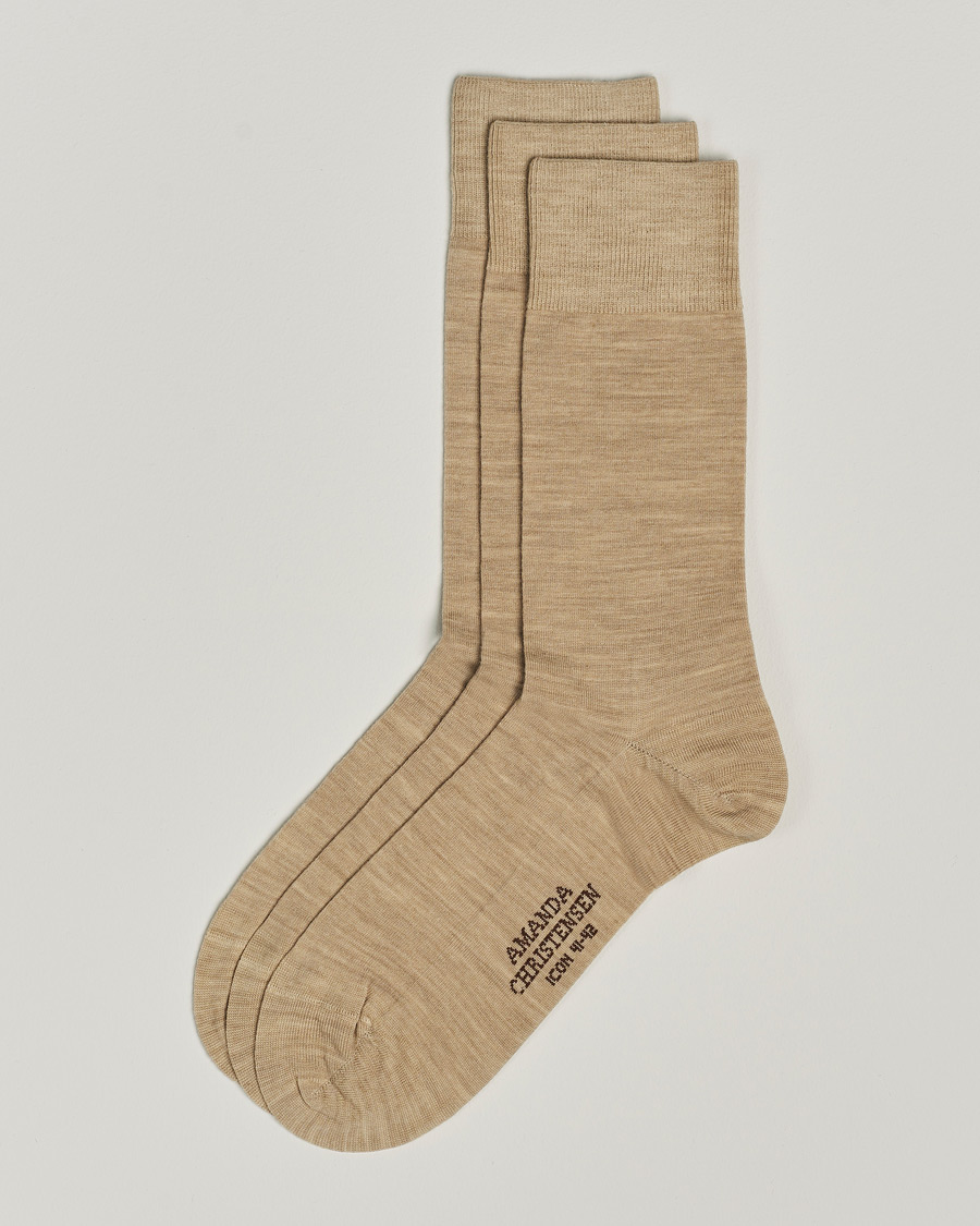 Amanda Christensen 3-Pack Icon Wool/Cotton Socks Sand