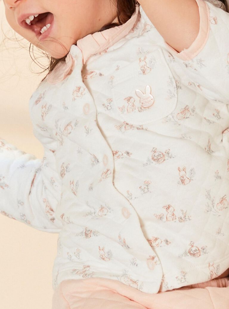 Ensemble pyjama écru en molleton à petits lapin