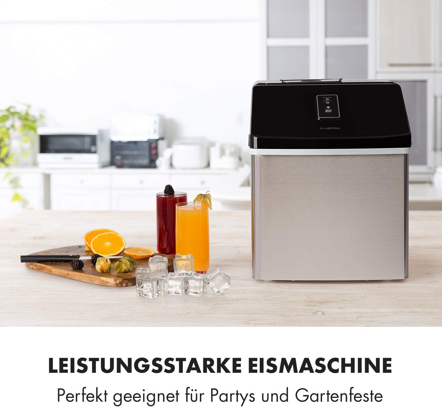 Klarstein Eiswürfelmaschine Klein, 2,5L Eiswürfelbereiter, für Mittelgroße, Klare Eiswürfel, Schnelle Mini, mit Sicherheitsalarm, 13kg/24h