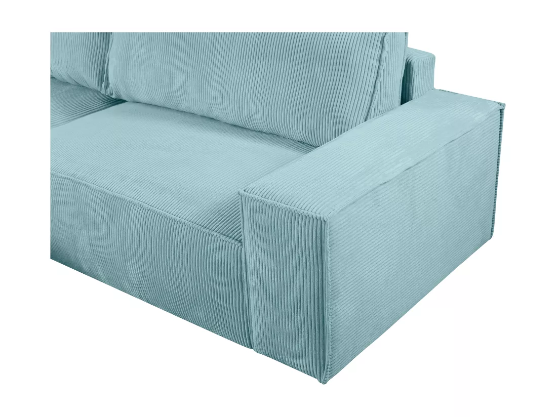Canapé d'angle gauche convertible en velours côtelé bleu turquoise AMELIA