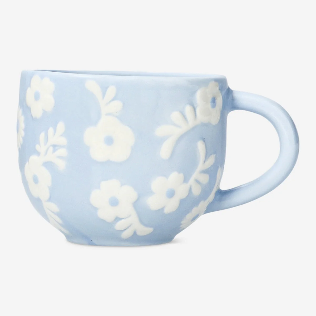 Blåt krus med hvide blomster - 400 ml
