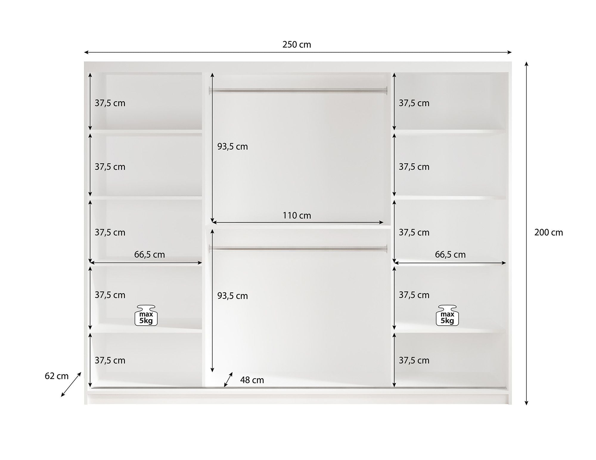 Meubella - Kledingkast Marmer 2 - Zwart - 250 cm - Met spiegel