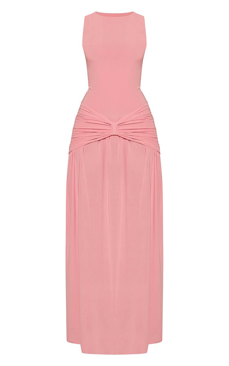 Rose Bébé Robe Longue En Jersey Slinky Double Couche Avec Col Bateau Et Détail Drapé