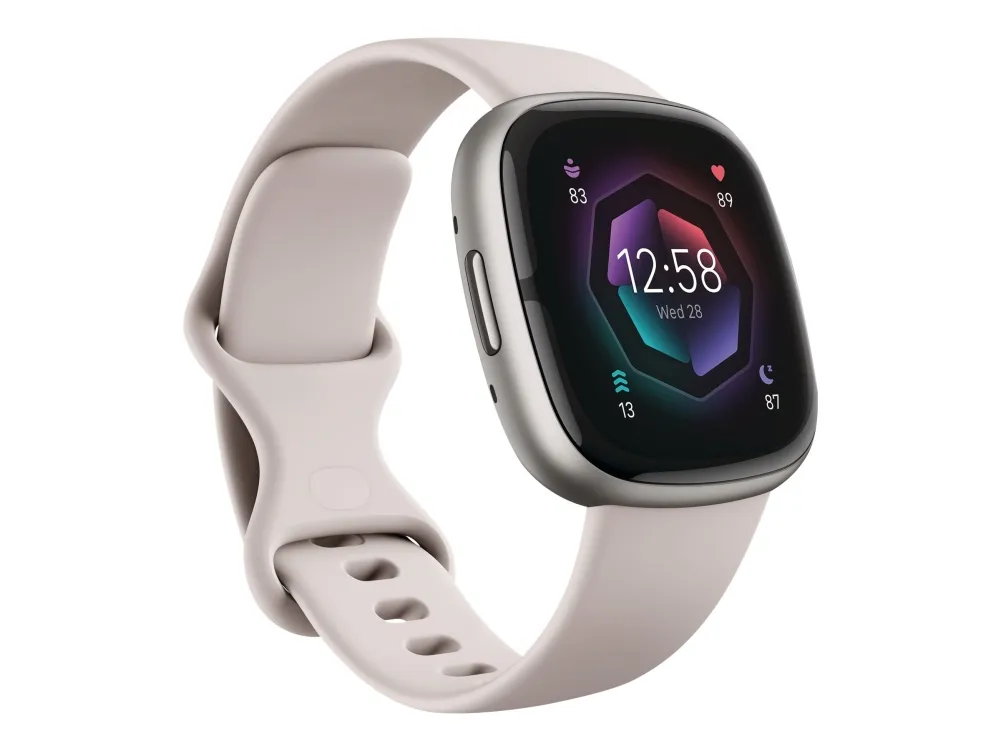 Fitbit Sense 2 - Platin-aluminium - smart ur med bånd - lunar-hvid - båndstørrelse: S - NFC, Bluetooth