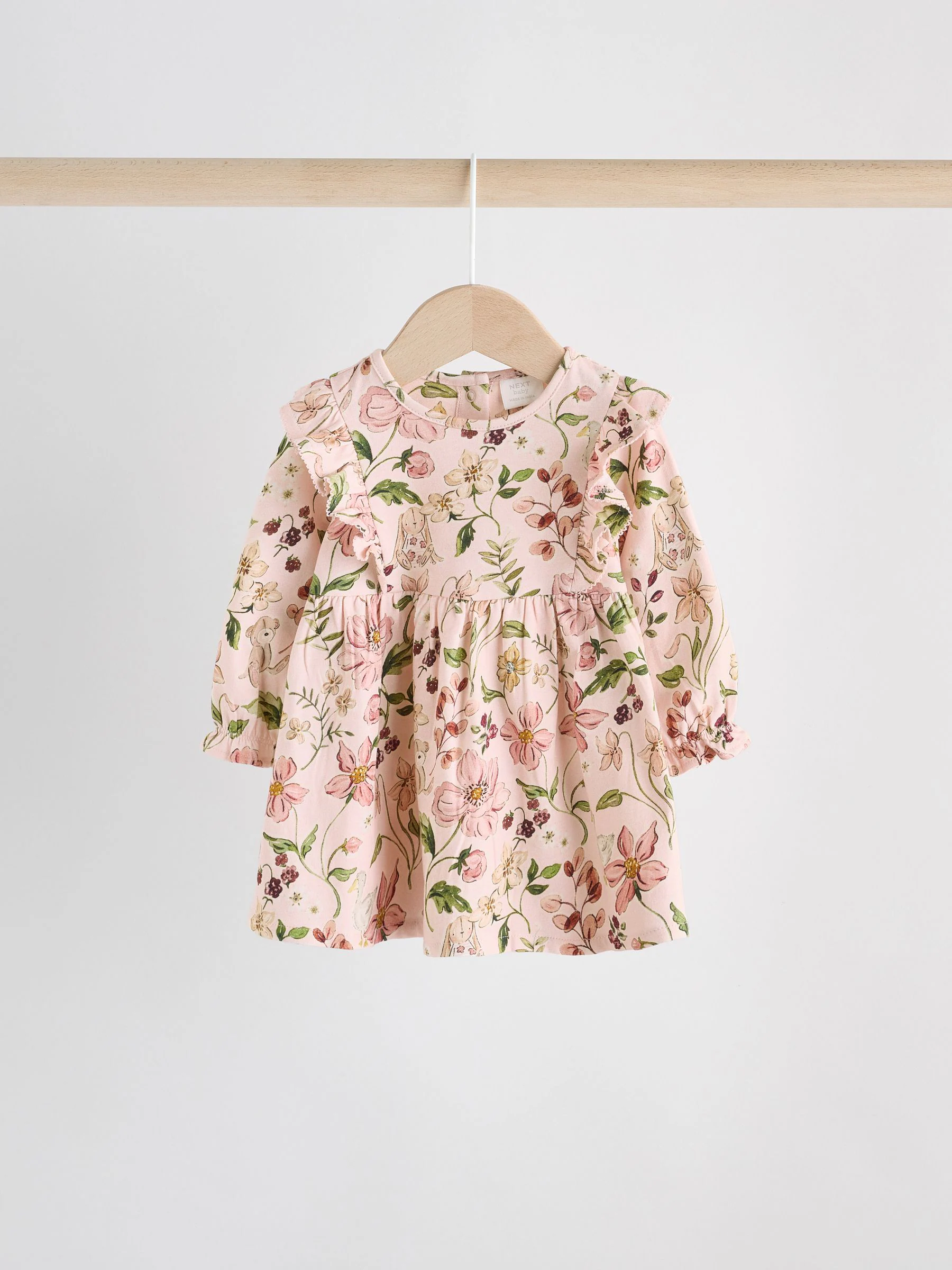 Roze bloemen/Crèmekleurige fijne bloemenprint - Verpakking van 2 jersey babyjurkjes (0 mnd-2 jr)