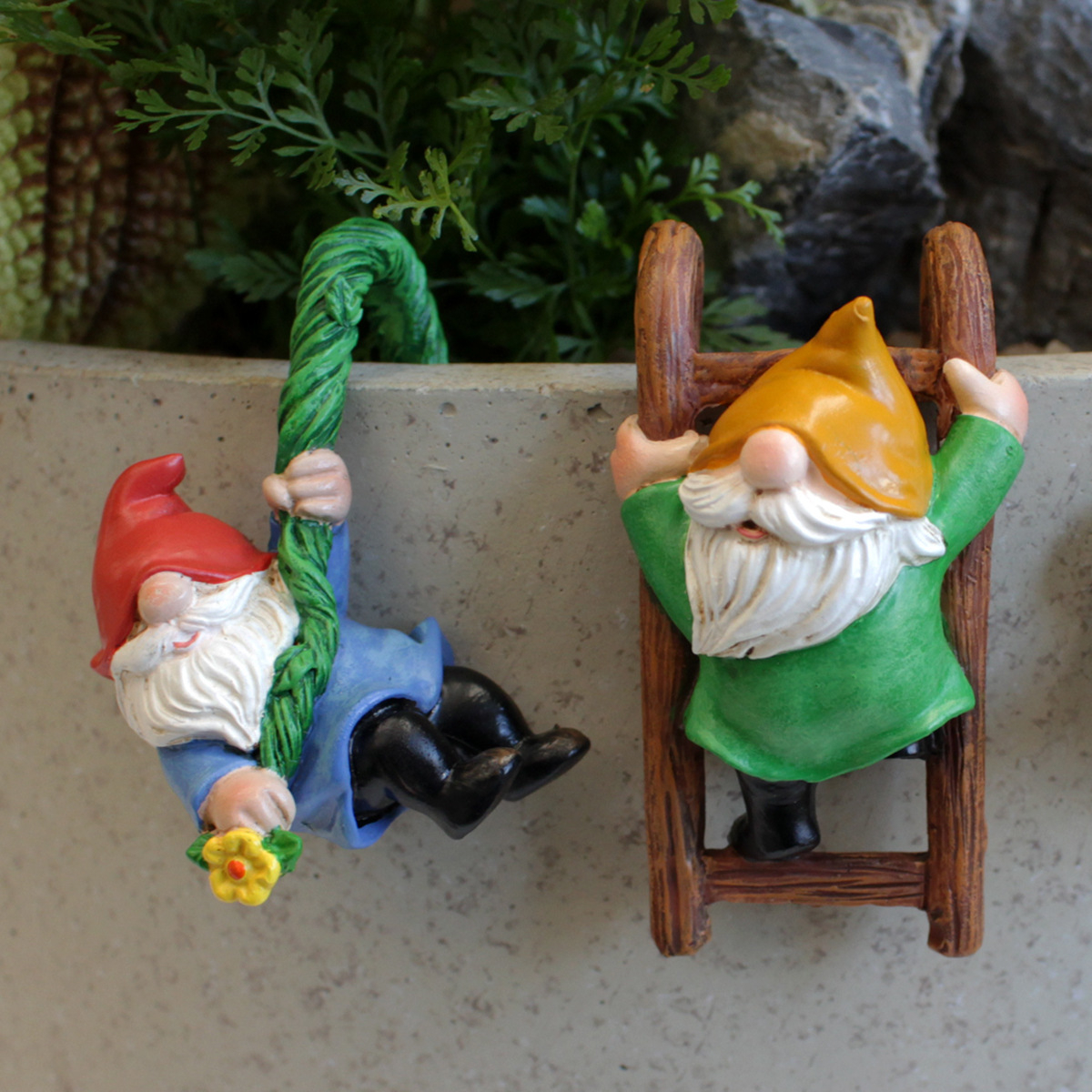 (3er Set) Miniatur Figuren Garten Dekoration Mini Wichtel Zwerge für Blumentopf / Garten - Bunt