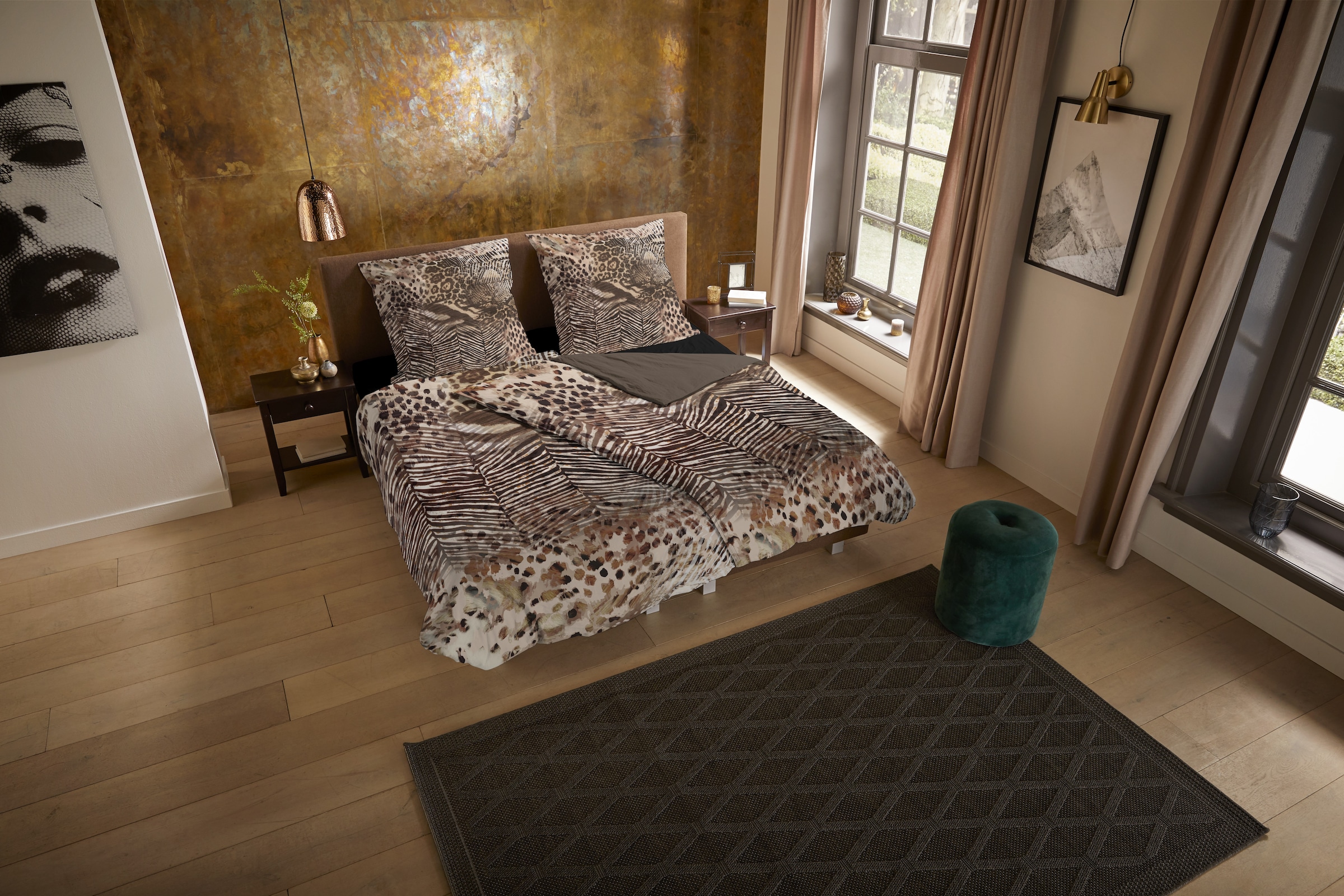 PURE luxury collection Wendebettwäsche »Skins« 2 Stk. tlg. Mikrofaser, 135x200, 2 Teilig, Pflegeleicht, Wendeoptik, Leopard Braun
