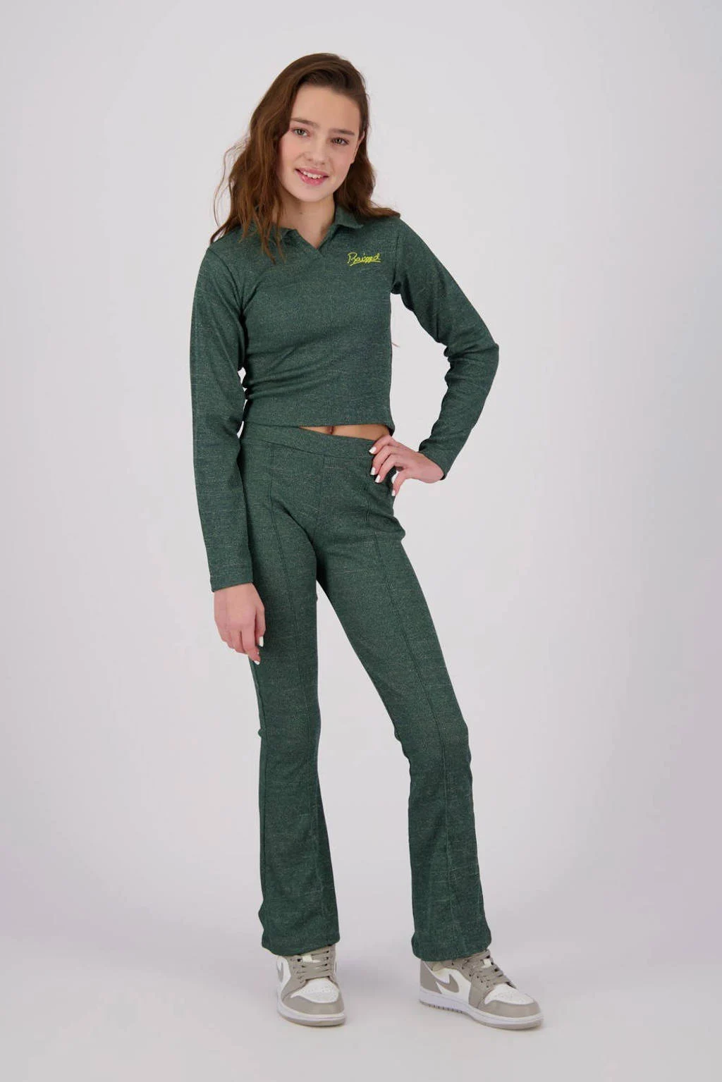 Raizzed flared broek Lara warm donkergroen