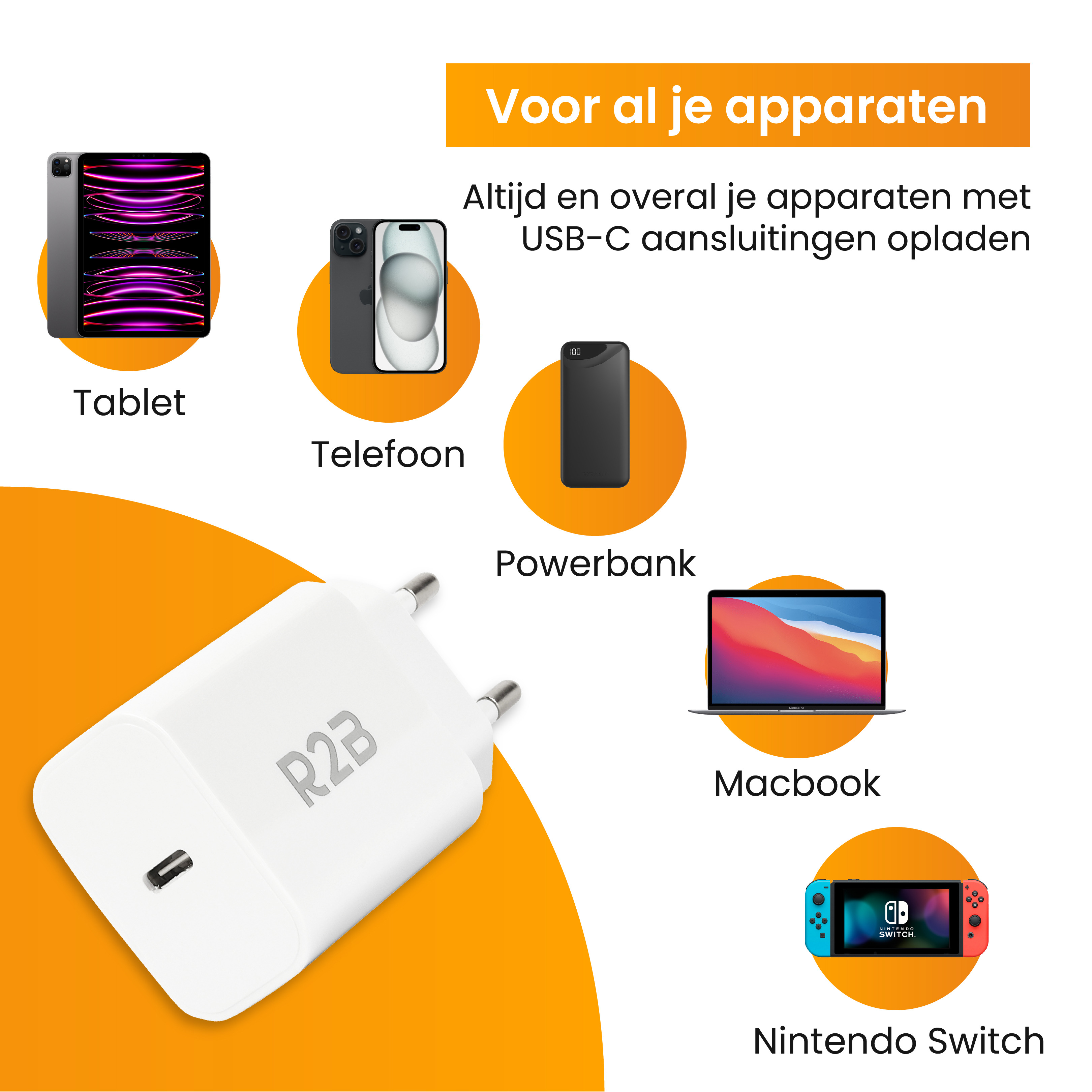 R2B 20W Witte USB C Oplader