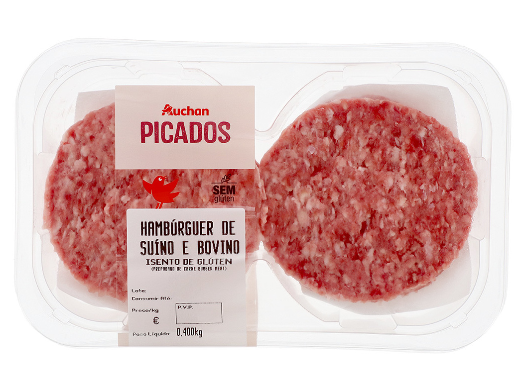 HAMBURGUERES DE BOVINO / SUINO SEM GLÚTEN AUCHAN 4*100GR